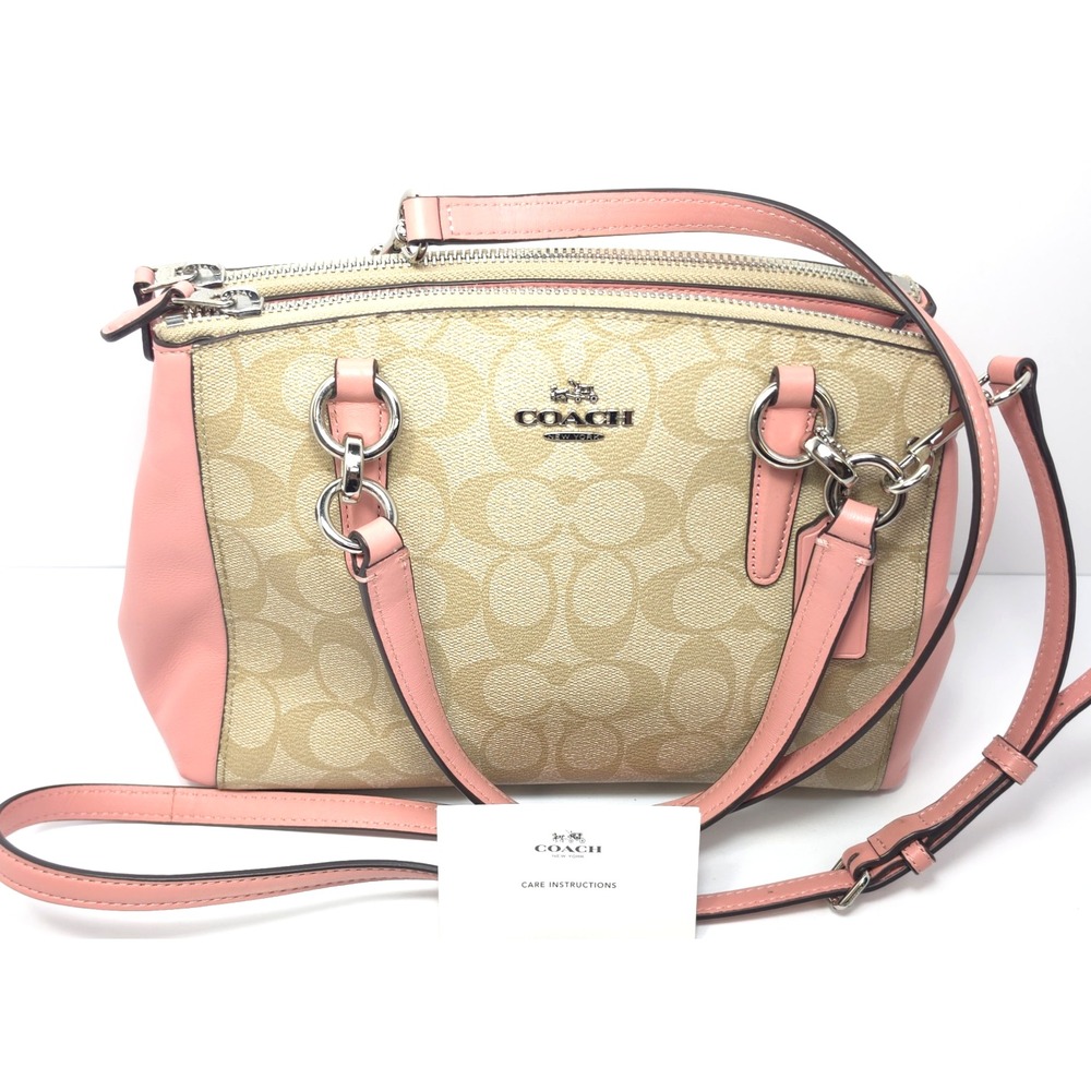 Authentic Coach Signature Mini Christie Carryall 2-Way - Light Khaki Carnation